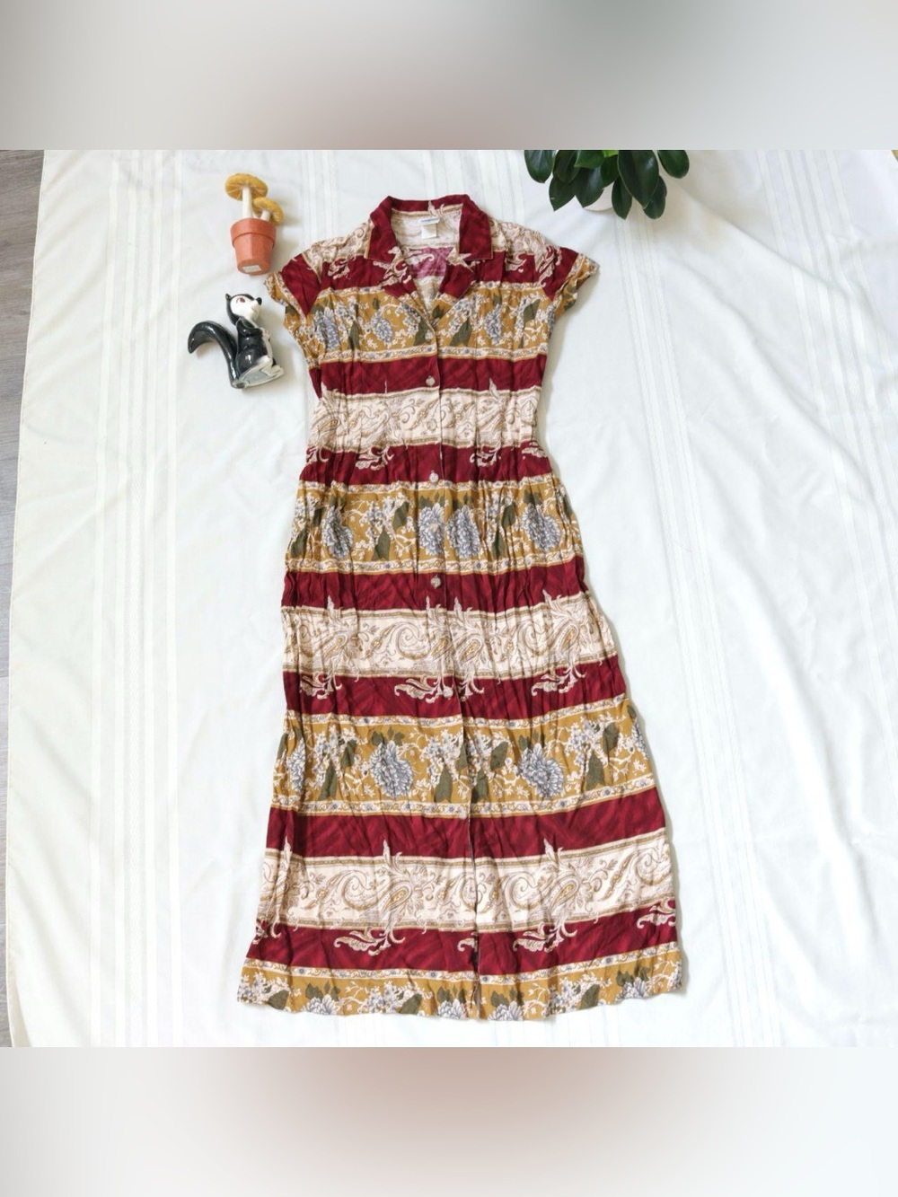 Gorgeous autumnal floral paisley maxi button down tie dress